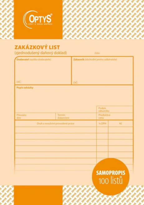 Zakázkový list A5 100 listů samopropisovací OP1085 OPTYS