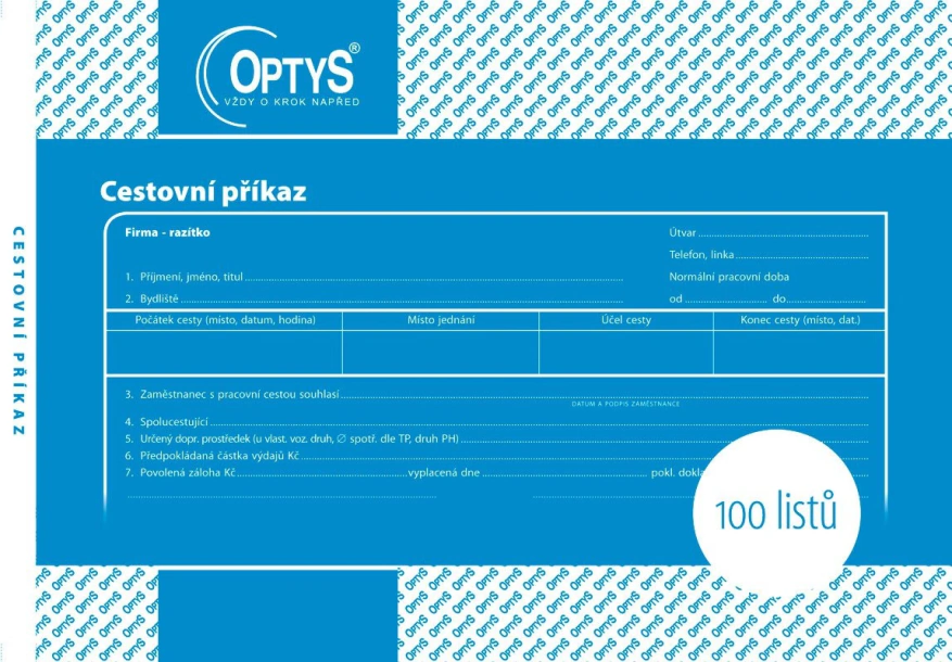 Cestovní příkaz A5 100 listů OP 1051 OPTYS