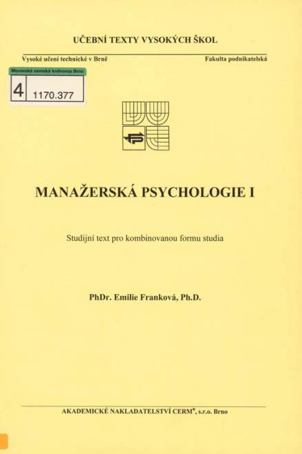 Manažerská psychologie Akademické nakladatelství CERM