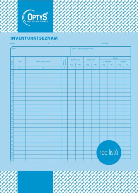 Inventurní seznam A4, 100 listů, OP 1049 OPTYS